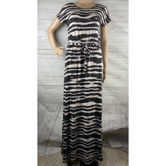 Design History Maxi Dress Muted Black Cream Abstract Striped - Picture 1 of 12